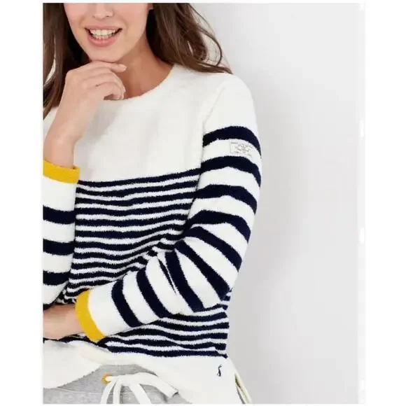 Joules Navy White Striped Seaport Chenille Crewneck Sweater Size 12 - Picture 3 of 10